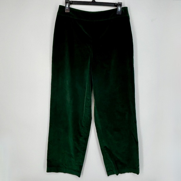 Talbots Womens PETITE Size 8P Corduroy Pants Dark Green Wide Leg Ankle Side Zip - Picture 1 of 8